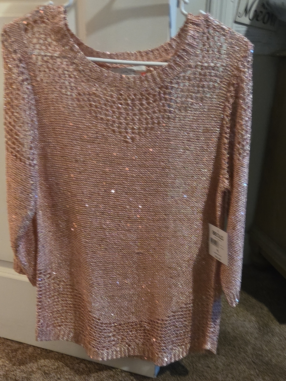 Coral Bay Rose Gold Sequin V-Neck Sweater